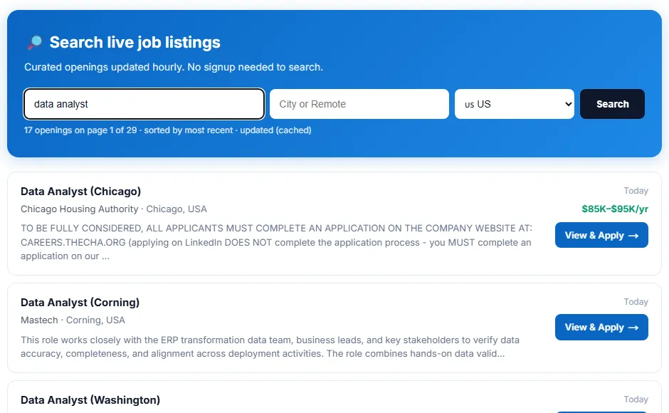 Live data analyst job listings in the US on the AutoApplyMax jobs page