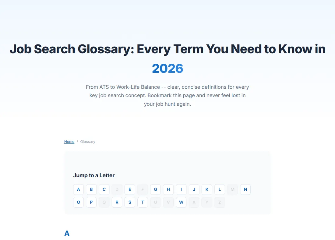 Job search glossary page