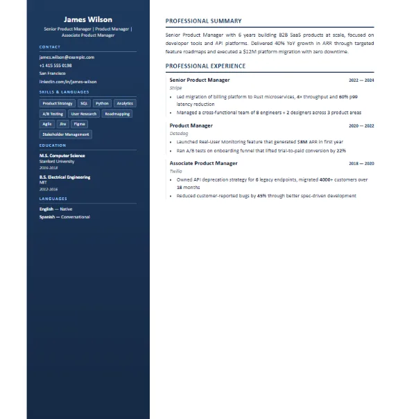 Compact ATS resume template preview (sample resume)