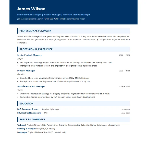 Consulting ATS resume template preview (sample resume)