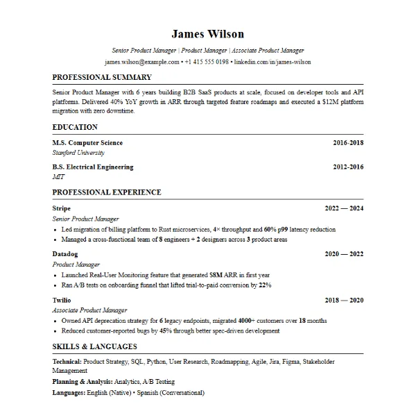 Harvard ATS resume template preview (sample resume)