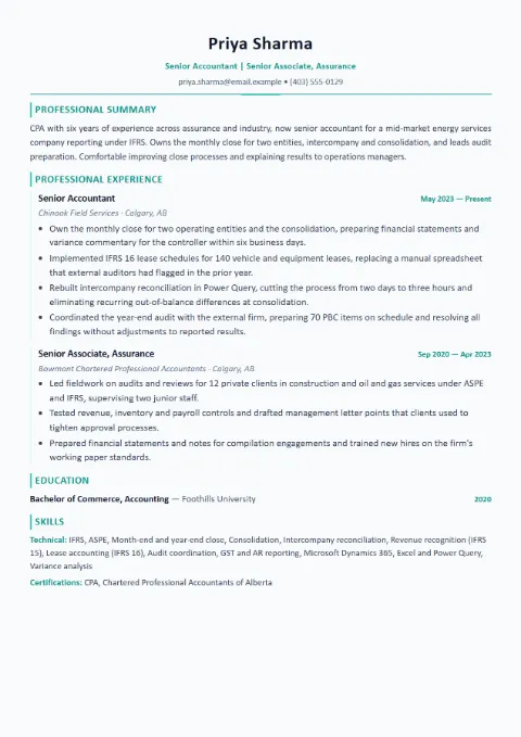 Finance and Accounting resume example