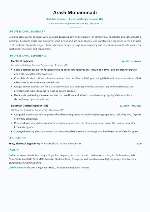 Electrical Engineer resume template (Modern), mid-level example