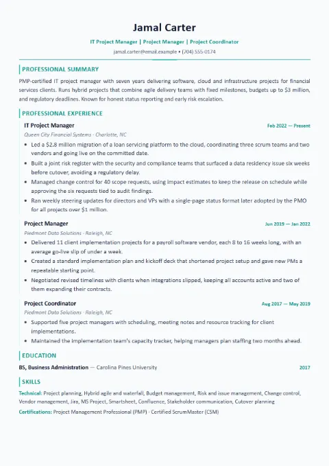 Management resume example