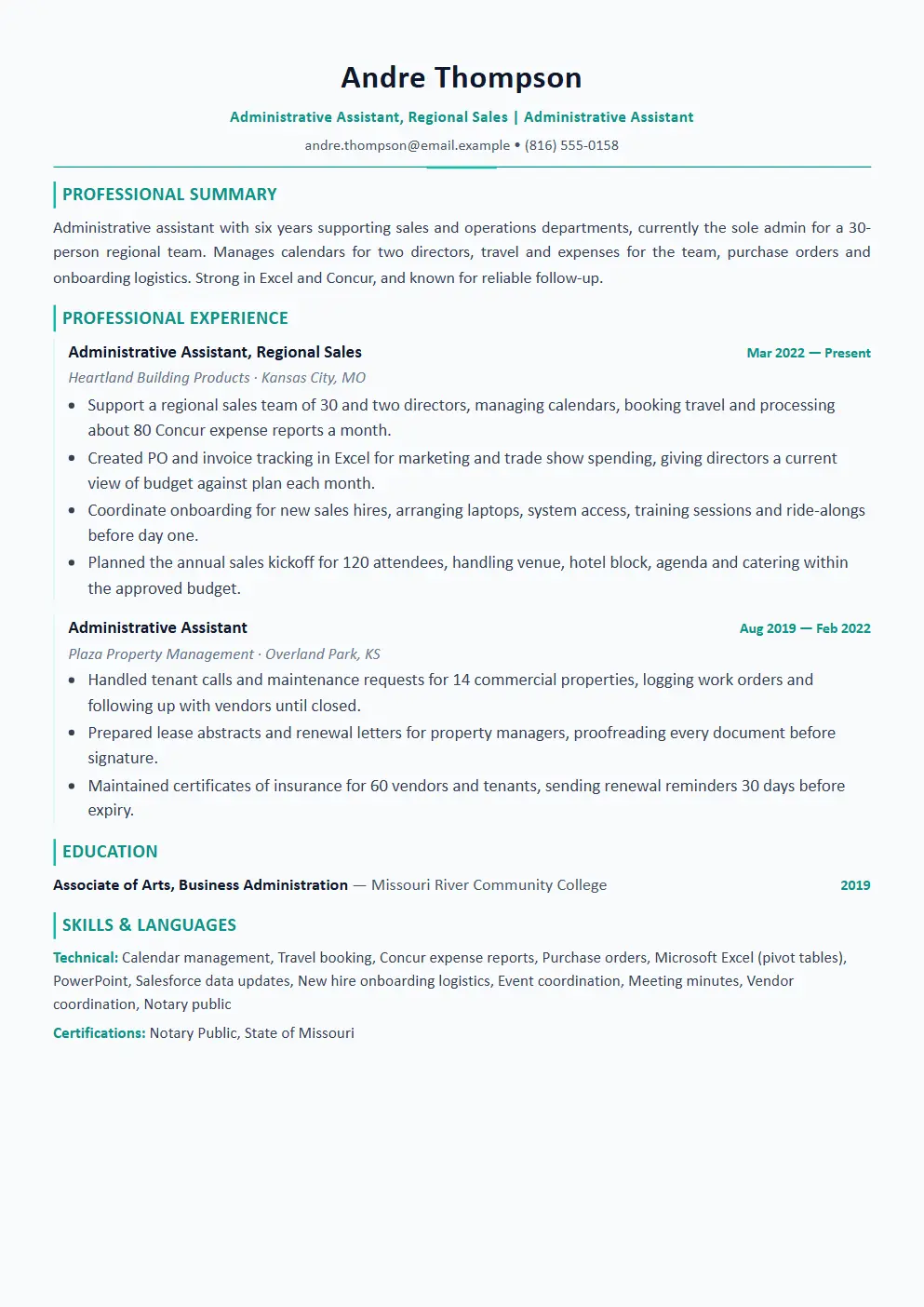 Administrative Assistant resume example thumbnail