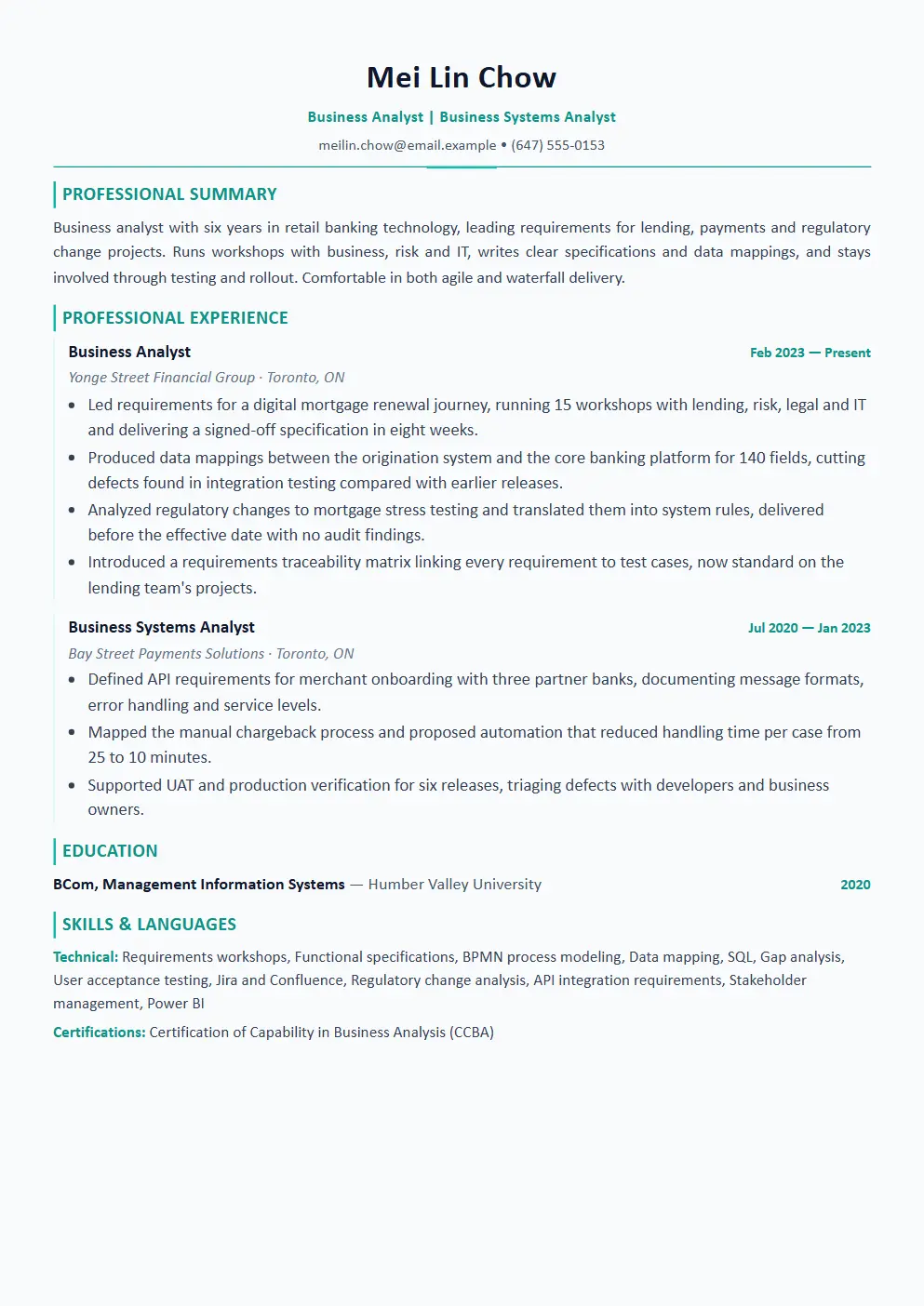 Business Analyst resume example thumbnail