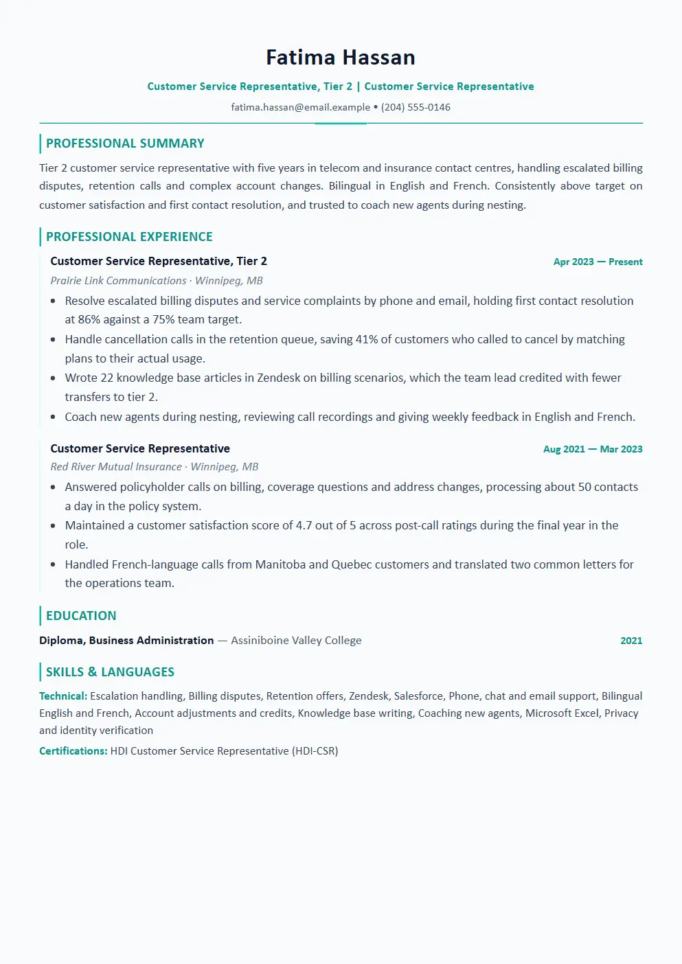 Customer Service Representative resume example thumbnail