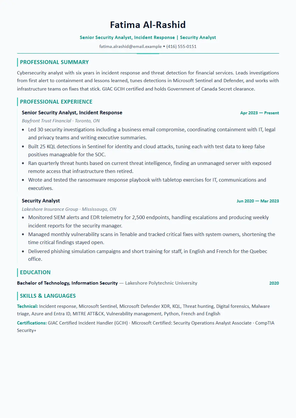 Cybersecurity Analyst resume example thumbnail