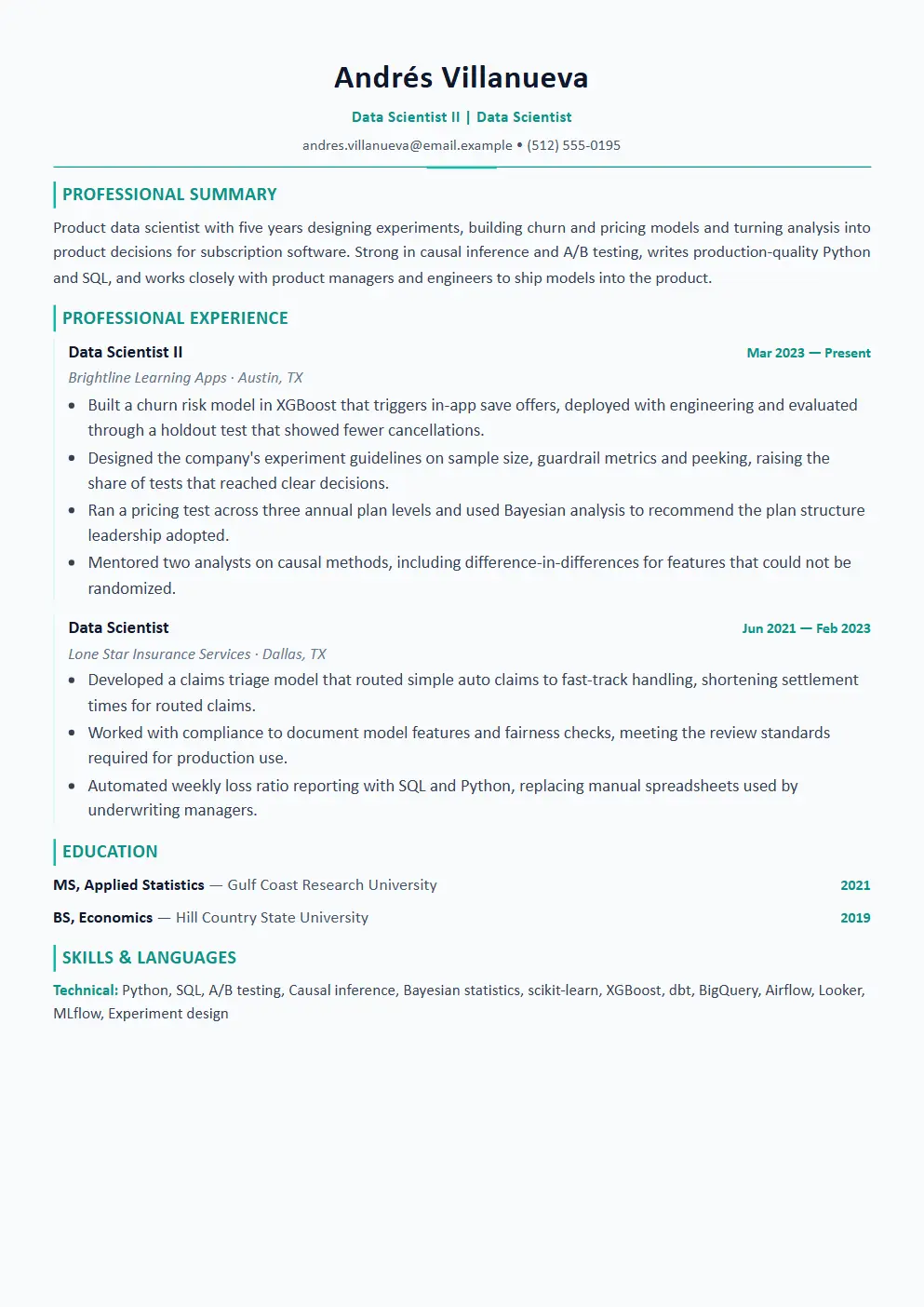 Data Scientist resume example thumbnail