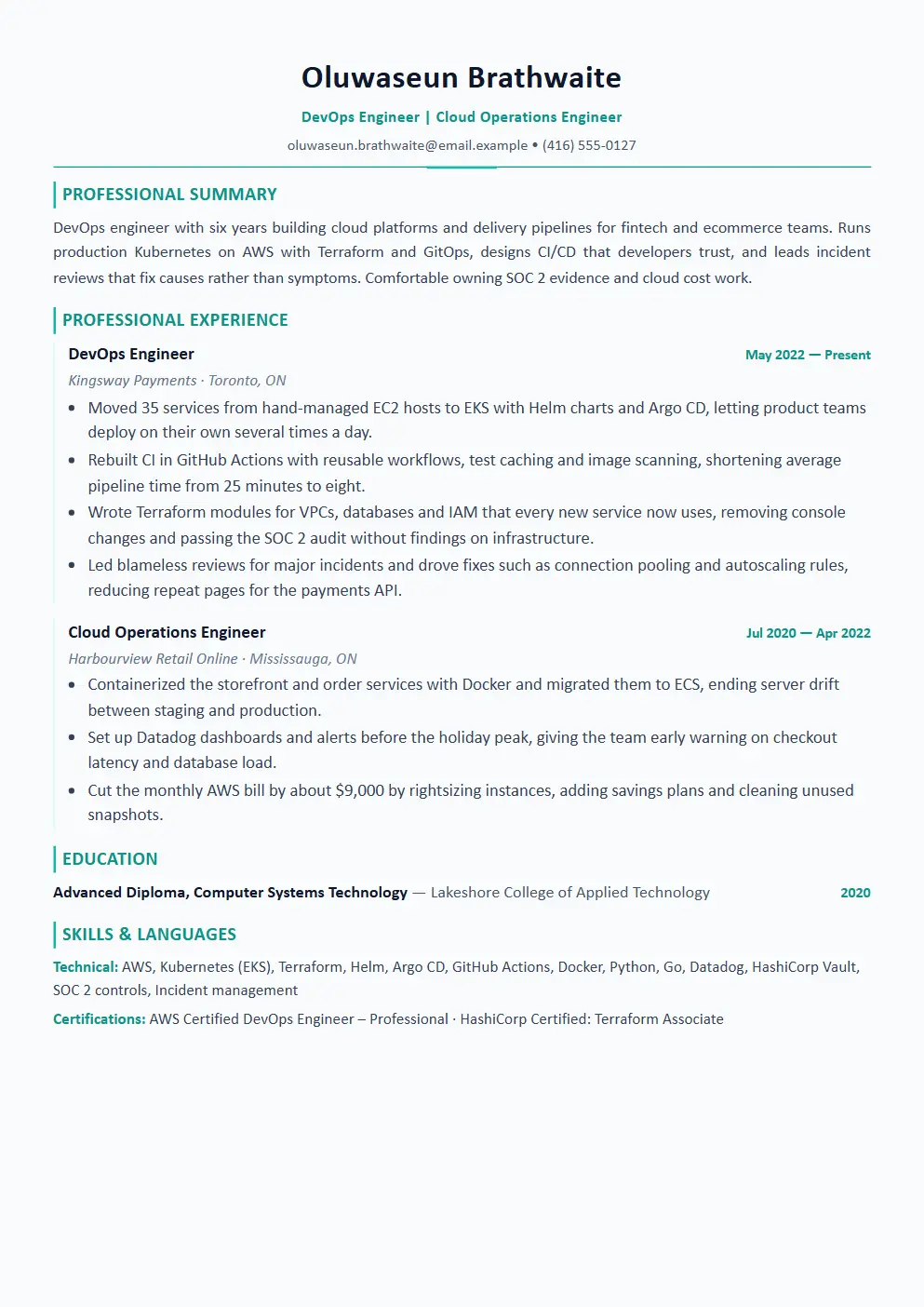 DevOps Engineer resume example thumbnail