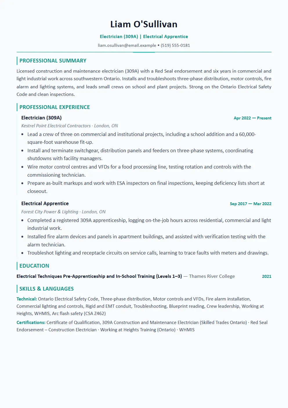 Electrician resume example thumbnail
