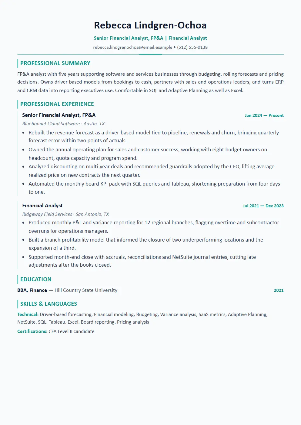 Financial Analyst resume example thumbnail