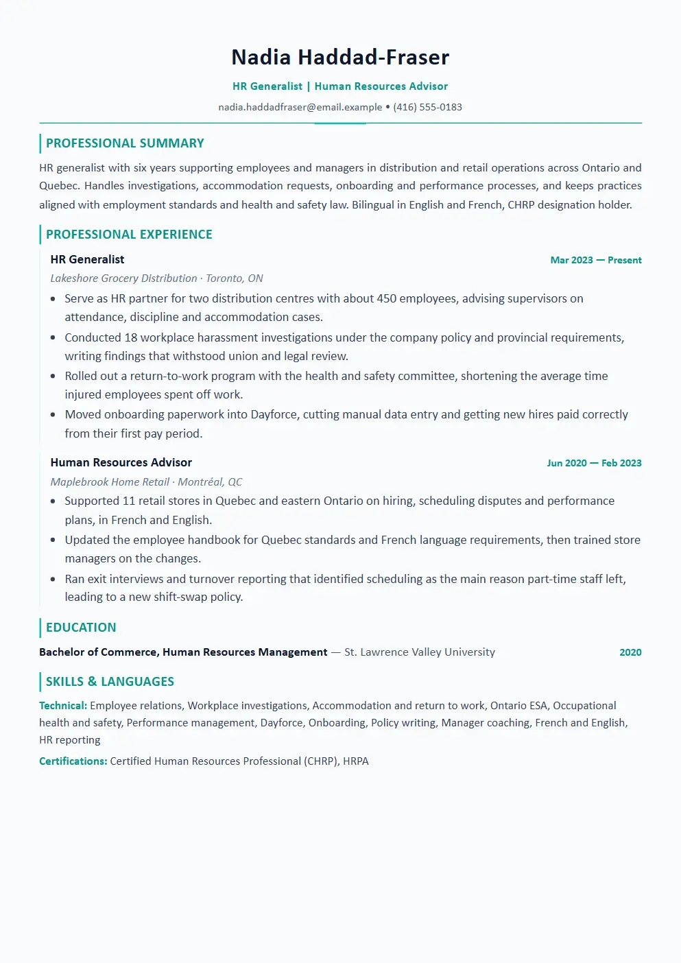 HR Generalist resume example thumbnail
