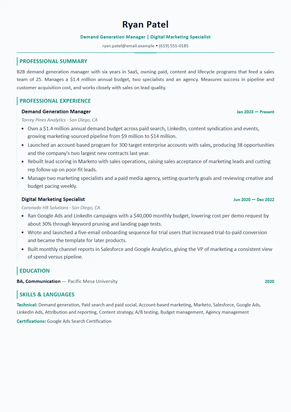 Marketing Manager resume example thumbnail