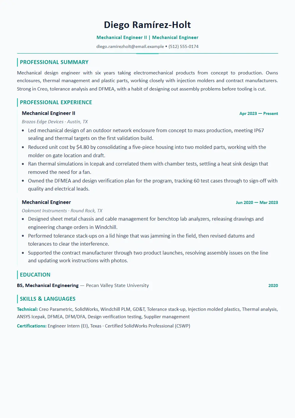 Mechanical Engineer resume example thumbnail