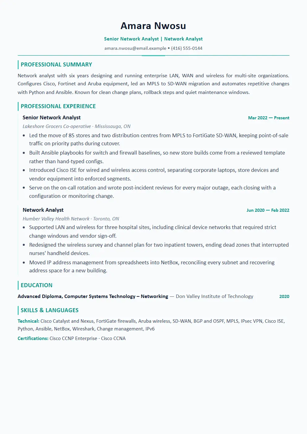 Network Engineer resume example thumbnail