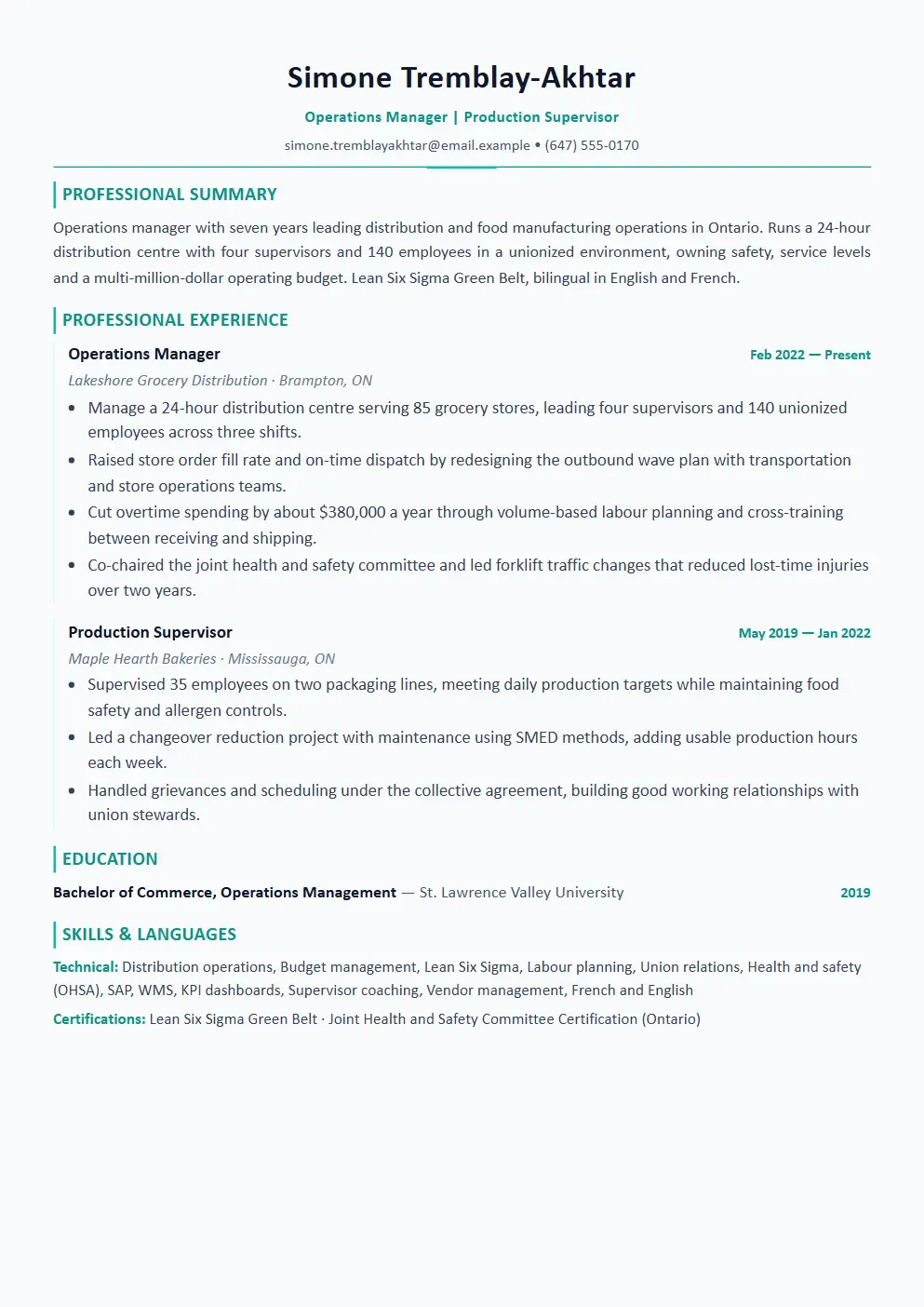 Operations Manager resume example thumbnail