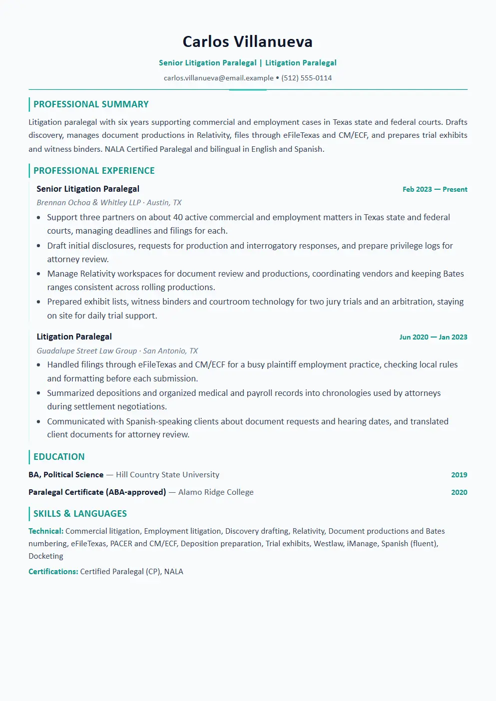 Paralegal resume example thumbnail