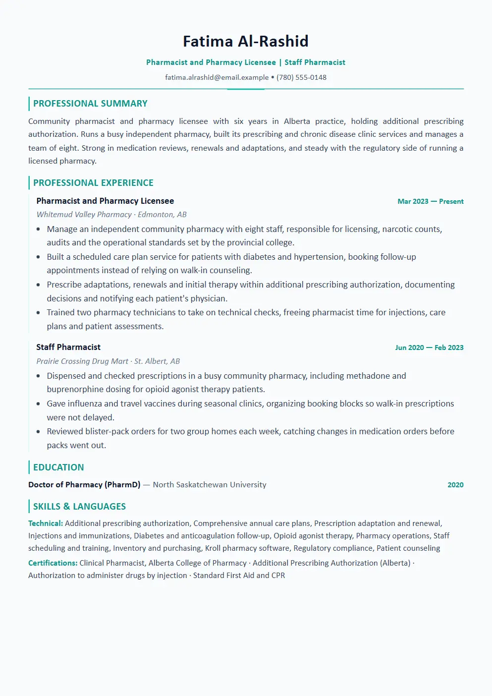 Pharmacist resume example thumbnail