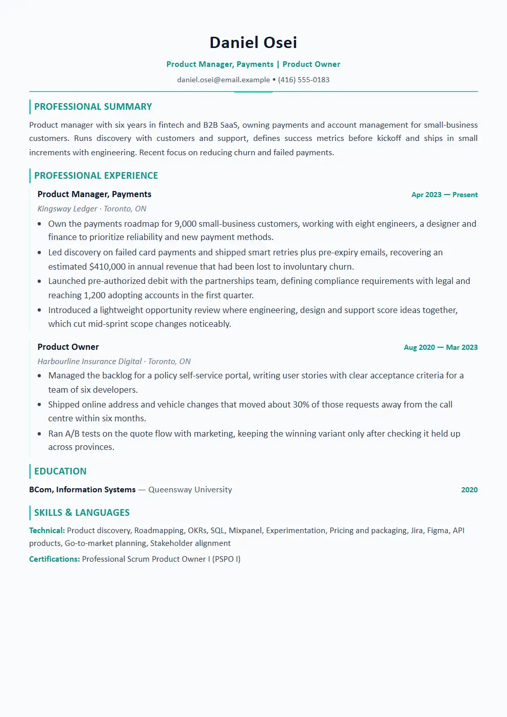 Product Manager resume example thumbnail