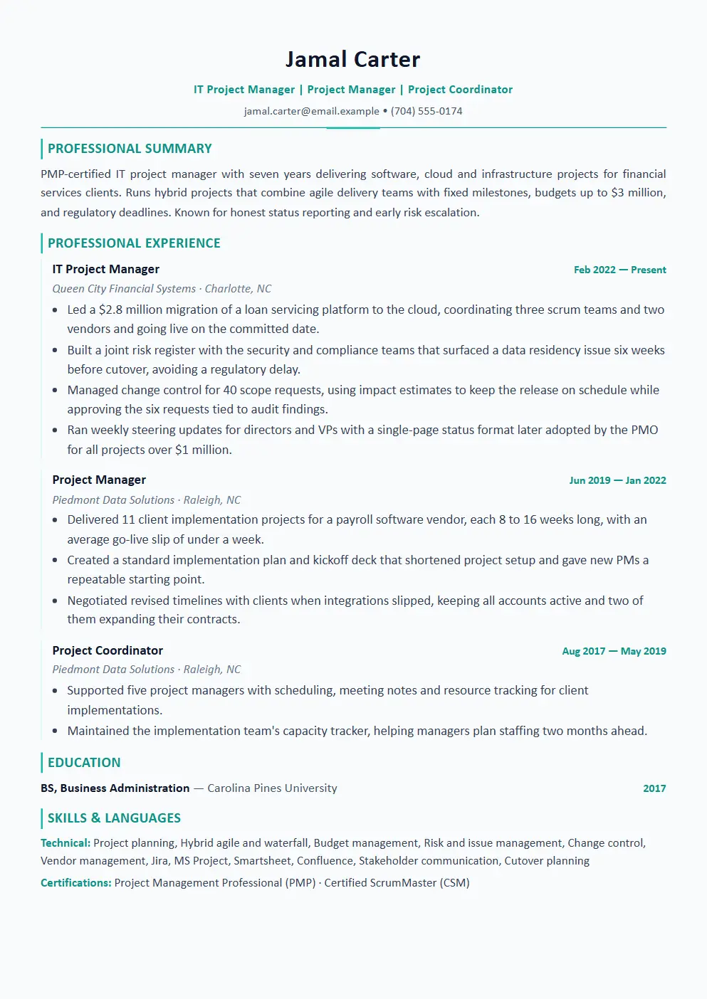 Project Manager resume example thumbnail