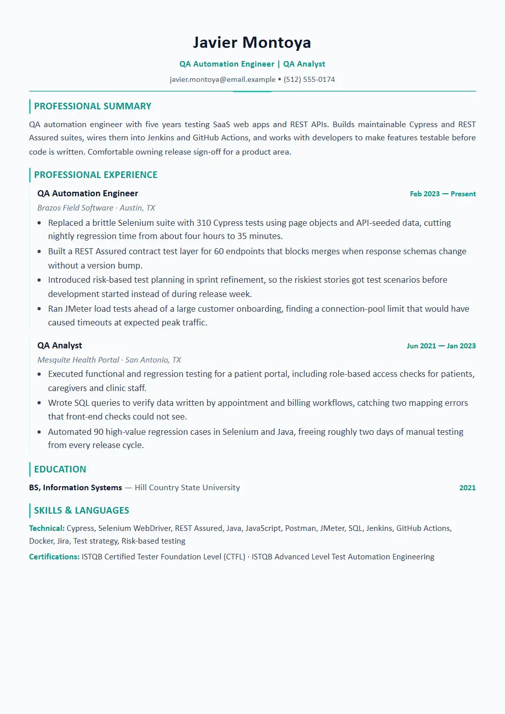 QA Engineer resume example thumbnail