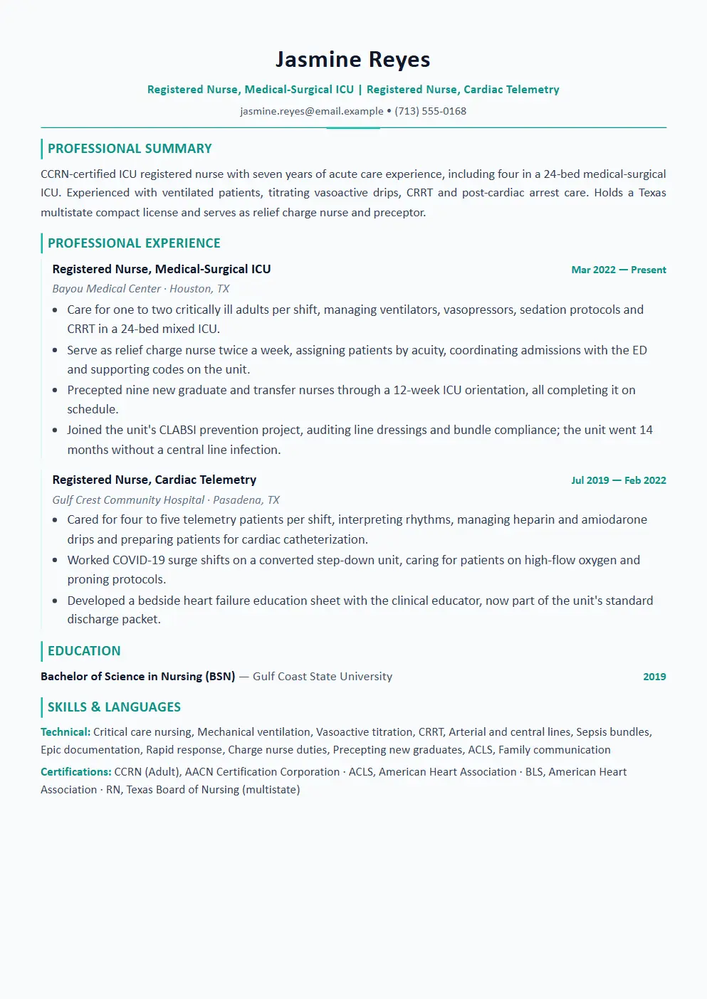 Registered Nurse resume example thumbnail