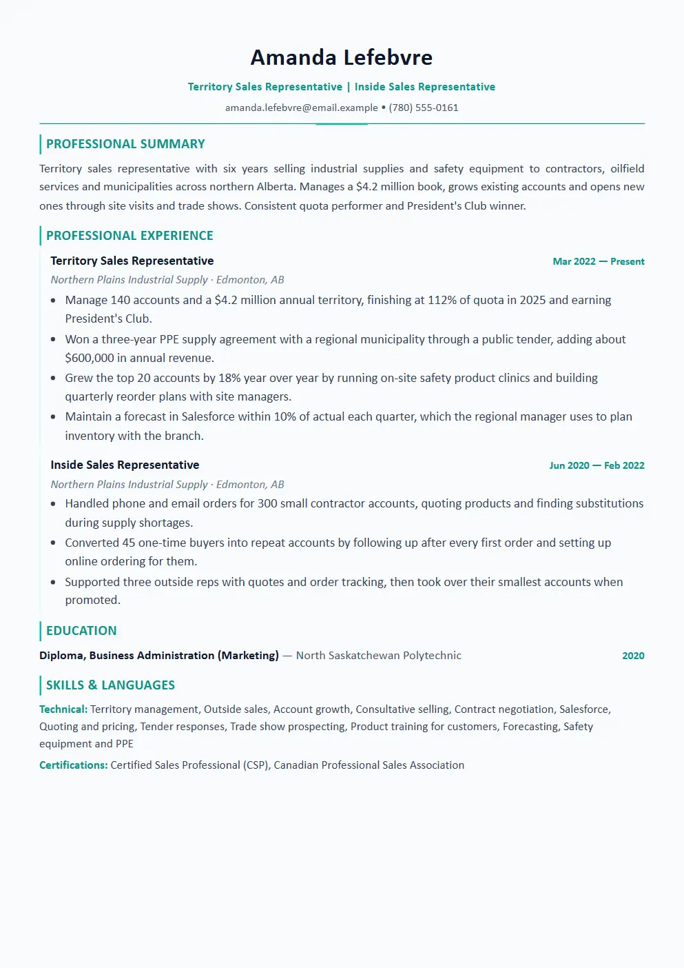 Sales Representative resume example thumbnail