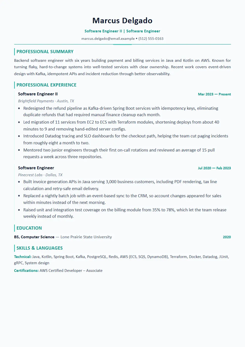 Software Engineer resume example thumbnail