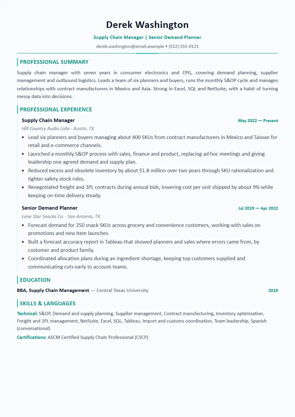 Supply Chain Manager resume example thumbnail