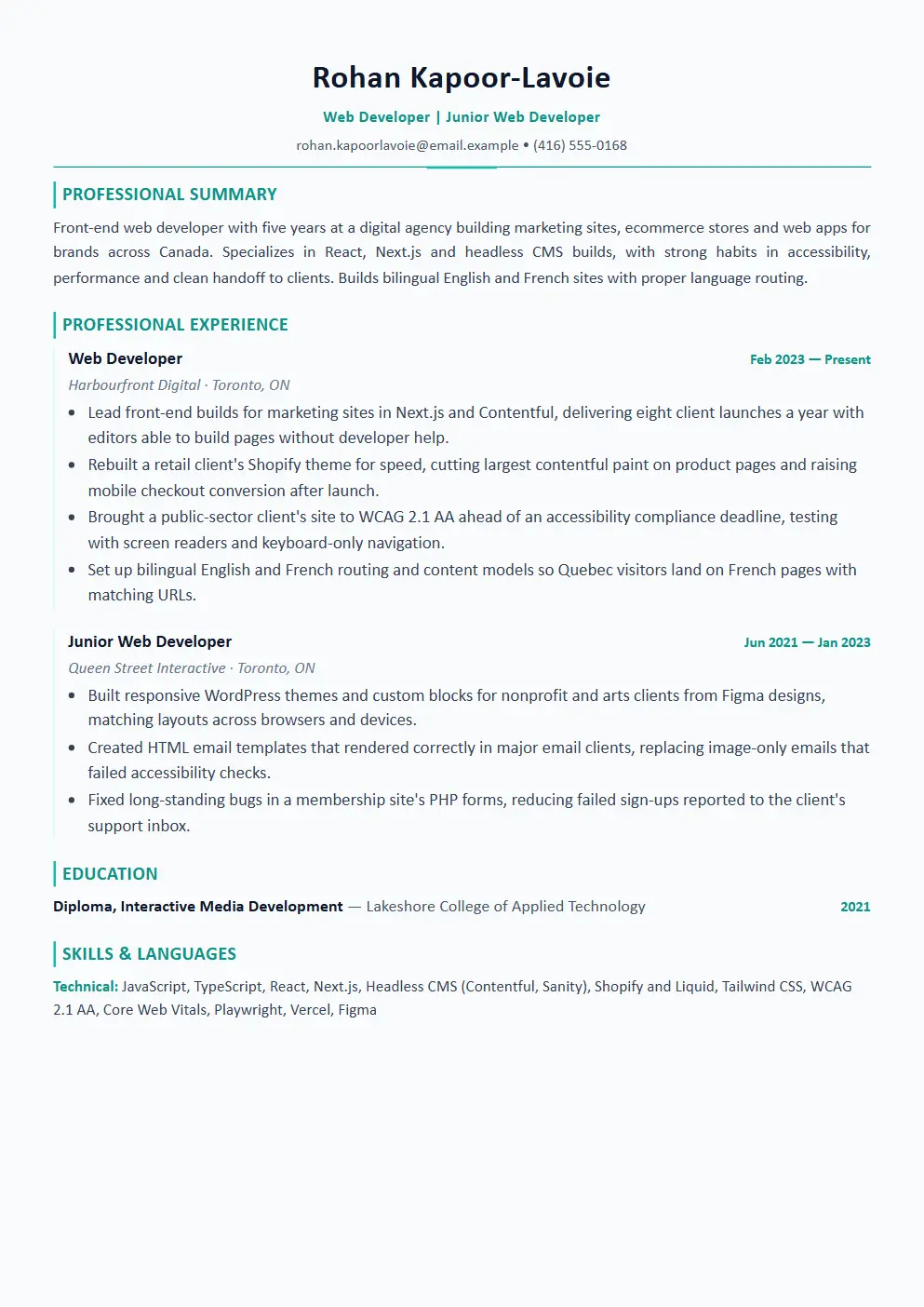 Web Developer resume example thumbnail
